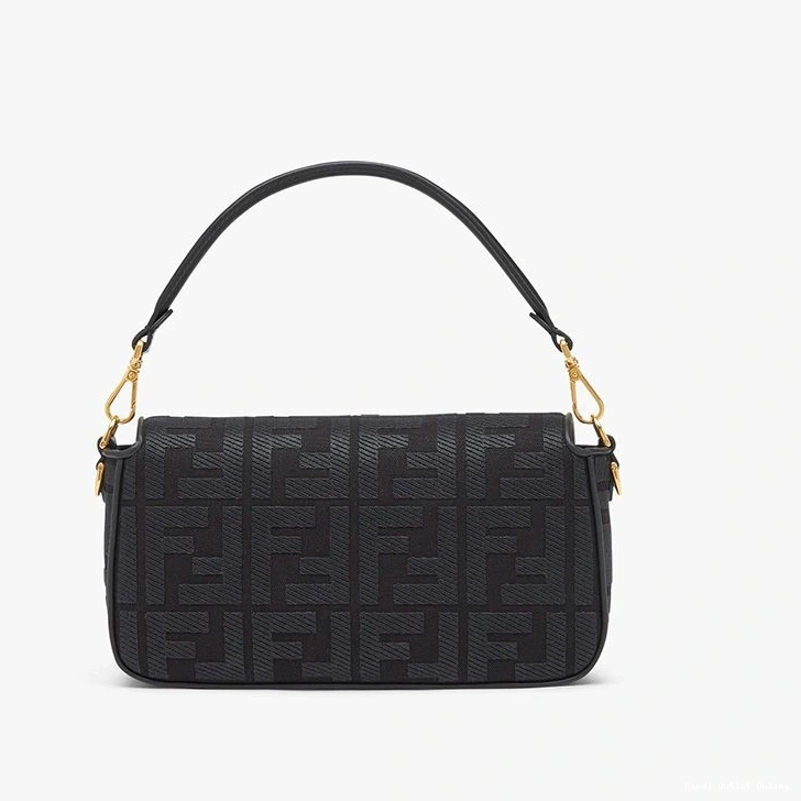 Affordable In Laser Cut Black FF Bag with Fendi Baguette Strap Canvas Medium Motif 0805